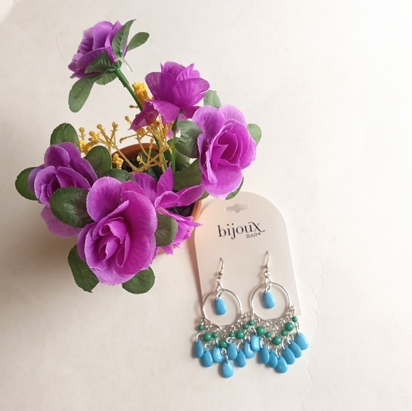 Bijoux Jewelry - Bijoux Bar Turquoise Green Beaded Sliver Tone Dangle Earrings